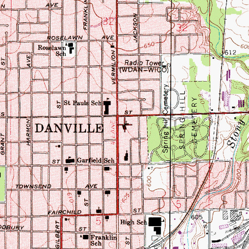 Topographic Map of First Baptist School, IL