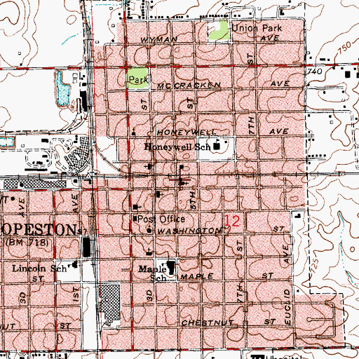 Topographic Map of Hoopeston United Methodist Church, IL
