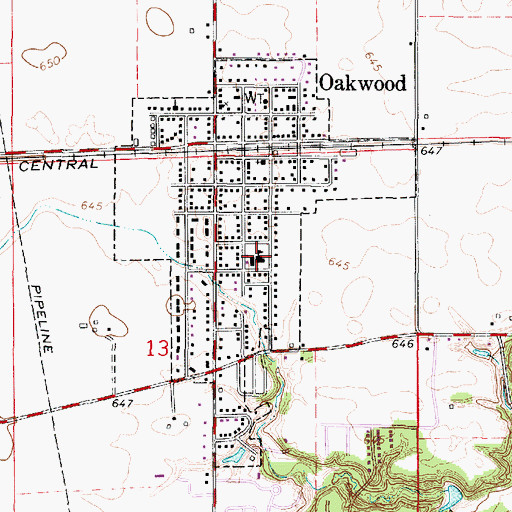 Topographic Map of Oakwood Grade School, IL