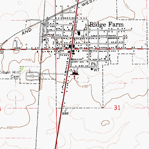 Topographic Map of Ridge Farm Elementary School, IL