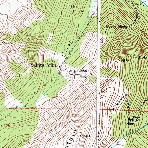 Topographic Map of Saints John Mine, CO