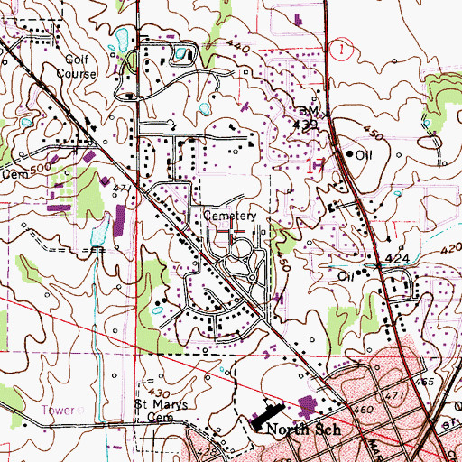 Topographic Map of Highland Memorial Cemetery, IL