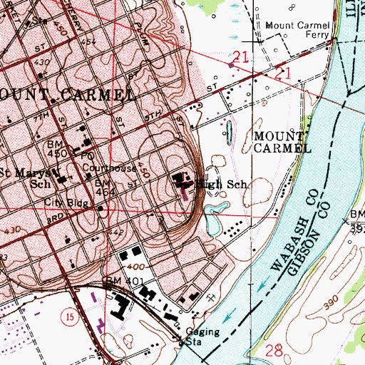 Topographic Map of Mount Carmel High School, IL