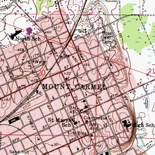 Topographic Map of Mount Carmel Public Library, IL