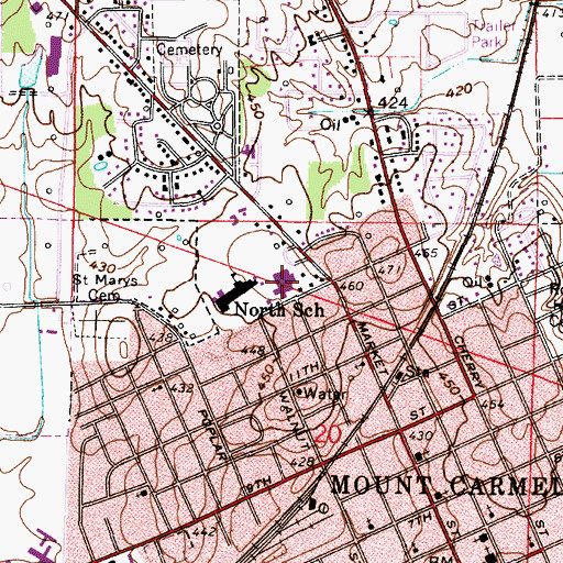 Topographic Map of Wabash General Hospital, IL
