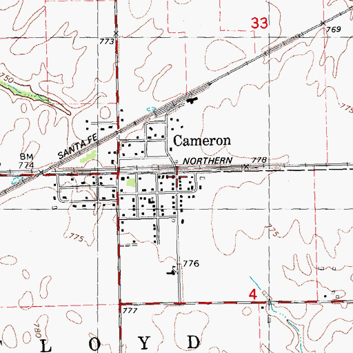 Topographic Map of Cameron Post Office, IL