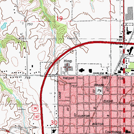 Topographic Map of OSF Holy Family Medical Center, IL