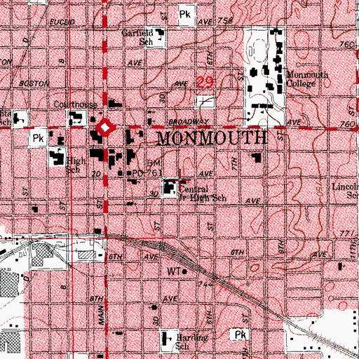 Topographic Map of First Apostolic Church of Monmouth, IL