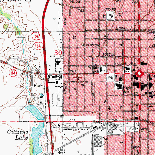 Topographic Map of First Assembly of God Church, IL