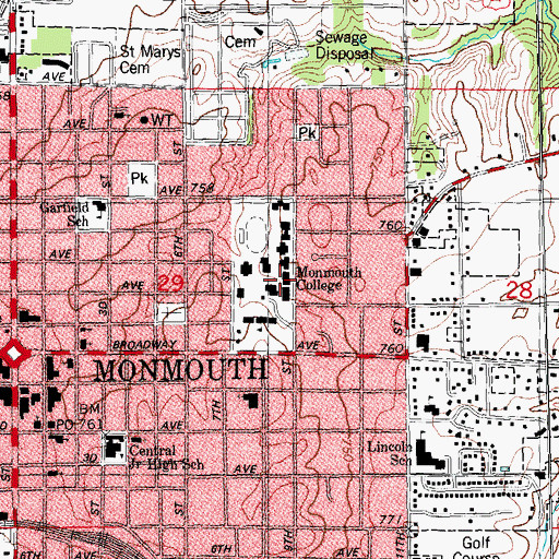Topographic Map of James Harper Grier Hall, IL