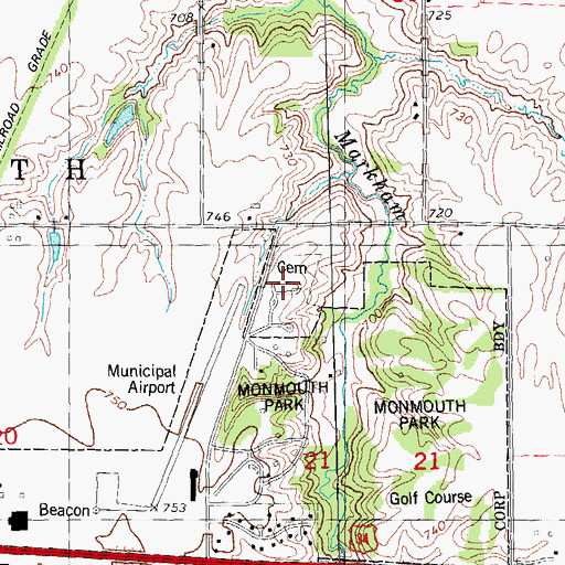 Topographic Map of Roseville Cemetery, IL