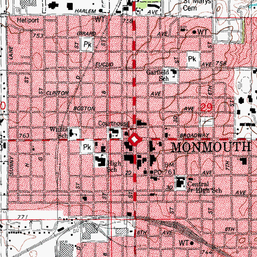 Topographic Map of Monmouth City Hall, IL