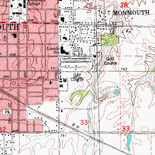 Topographic Map of Monmouth Country Club, IL