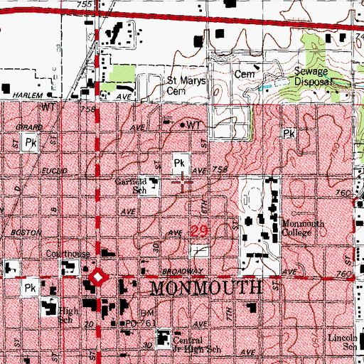 Topographic Map of Monmouth Hospital (historical), IL