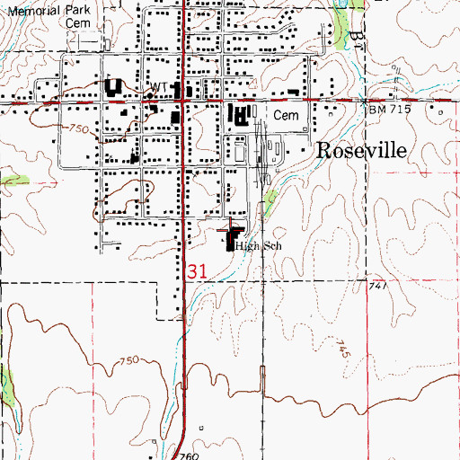 Topographic Map of Roseville High School, IL