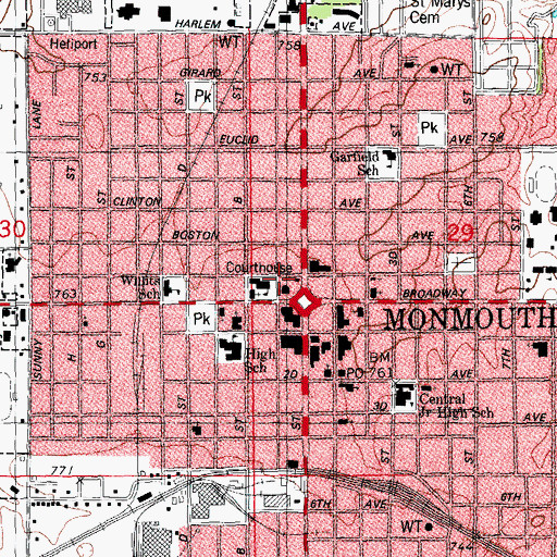 Topographic Map of Warren County Jail, IL
