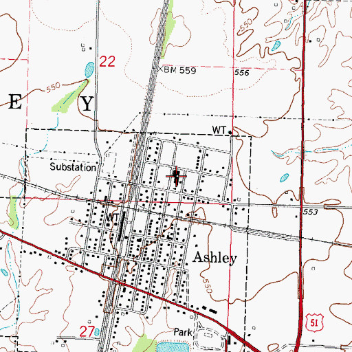 Topographic Map of Ashley Community Consolidated School, IL