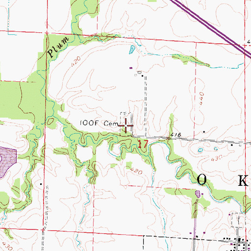 Topographic Map of Independent Order of Oddfellows Cemetery, IL