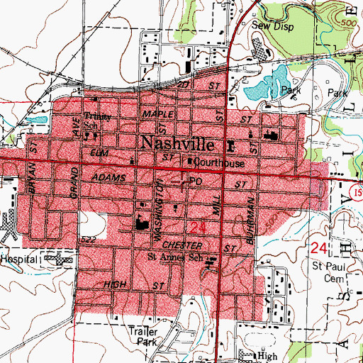 Topographic Map of Nashville Post Office, IL