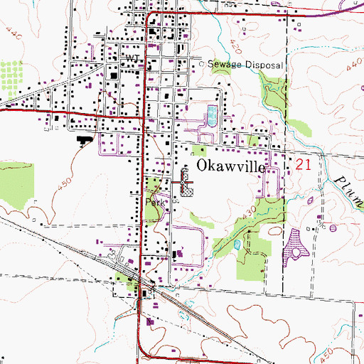 Topographic Map of Okawville High School, IL