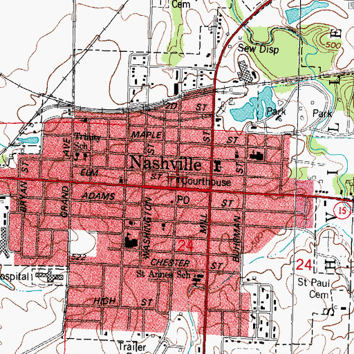 Topographic Map of Washington County Courthouse, IL