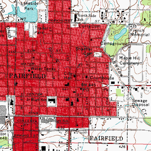 Topographic Map of Fairfield City Hall, IL