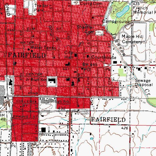 Topographic Map of Fairfield Public Library, IL