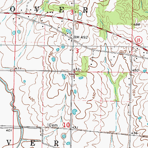 Topographic Map of Oakland School (historical), IL