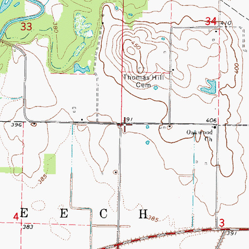 Topographic Map of Oakwood School (historical), IL