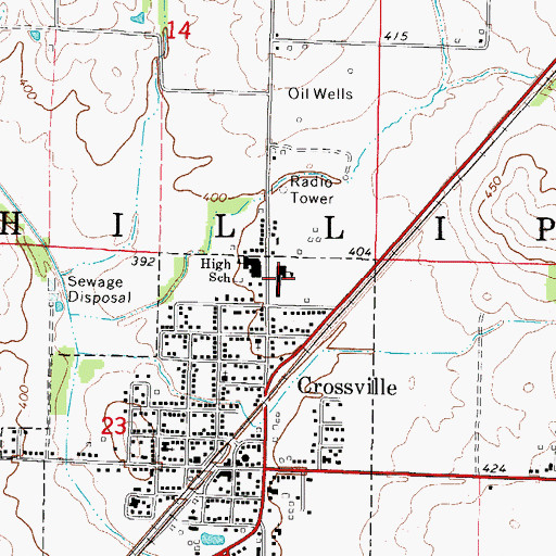 Topographic Map of Crossville Elementary School, IL