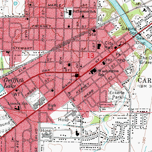 Topographic Map of First Baptist Church, IL