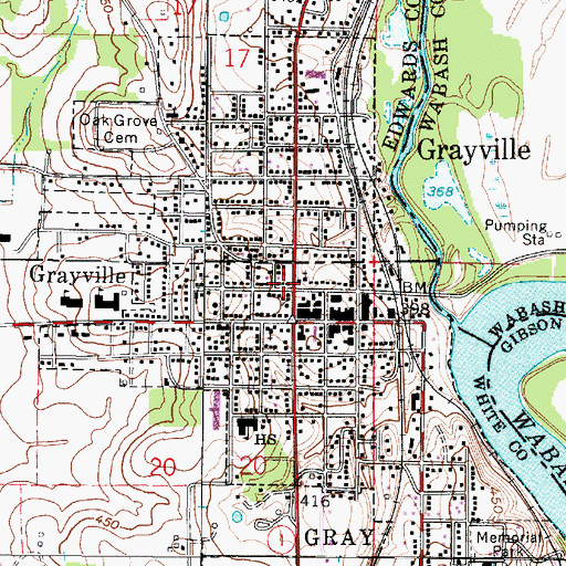Topographic Map of Grayville Public Library, IL