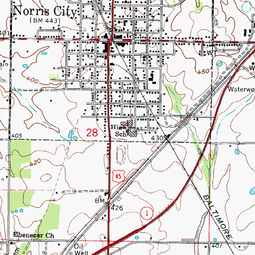 Topographic Map of Norris City-Omaha-Enfield High School, IL
