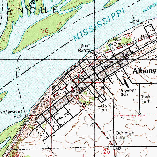 Topographic Map of Albany Post Office, IL