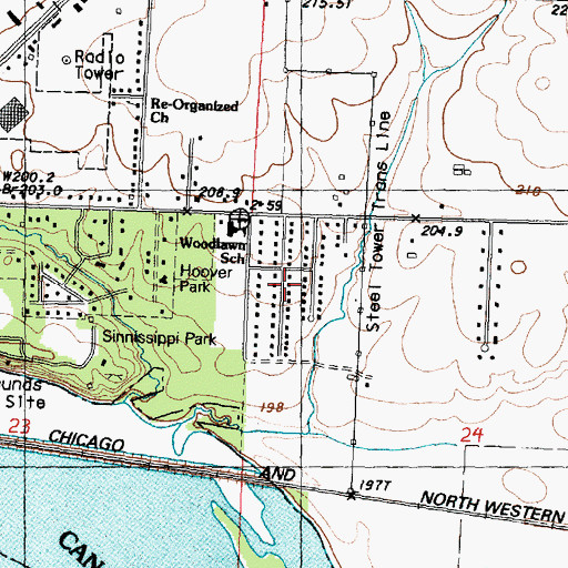 Topographic Map of Woodland Hills, IL
