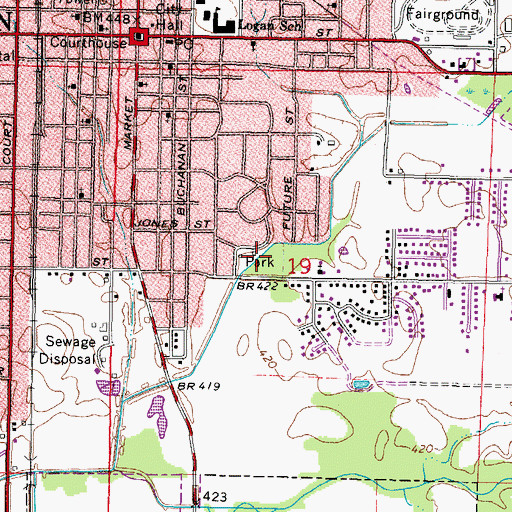 Topographic Map of Ashley Park, IL