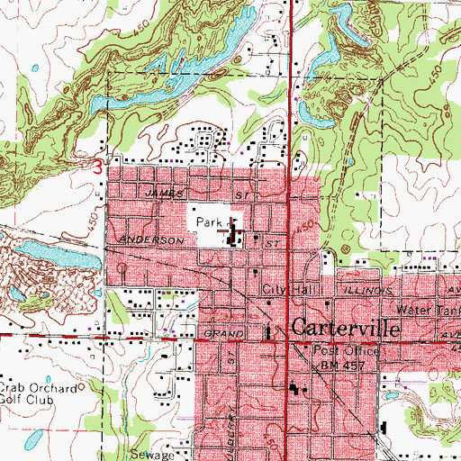 Topographic Map of Carterville Elementary School, IL