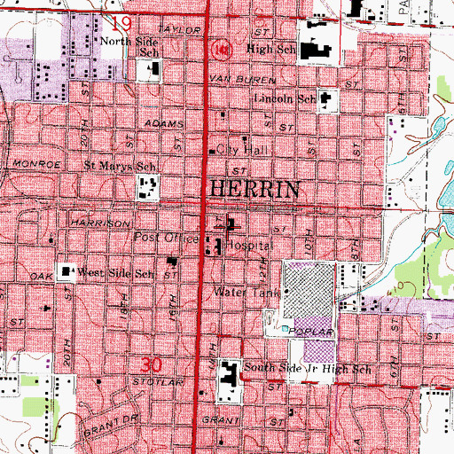 Topographic Map of First Baptist Church, IL