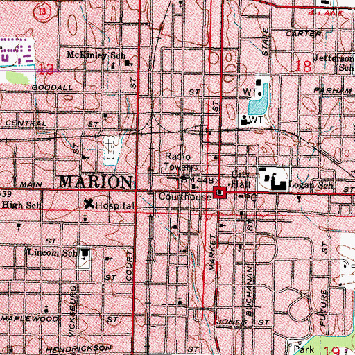 Topographic Map of First Baptist Church, IL