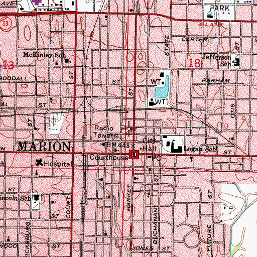 Topographic Map of First Christian Church, IL