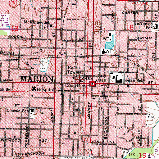 Topographic Map of First United Methodist Church, IL