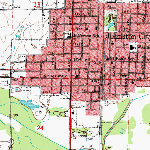 Topographic Map of First United Methodist Church of Johnston City, IL