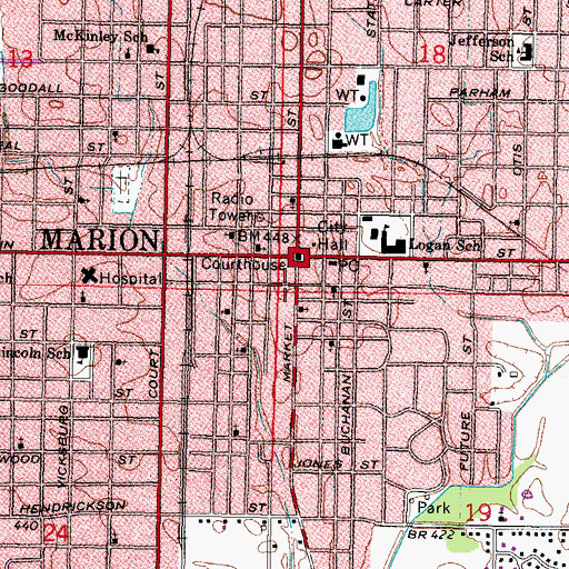 Topographic Map of Marion Carnegie Library, IL