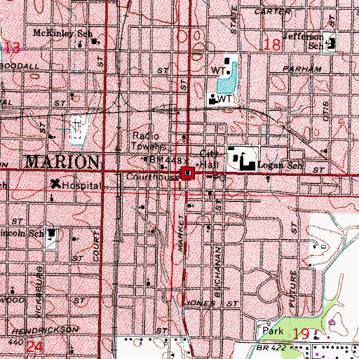 Topographic Map of Marion Cultural and Civic Center, IL