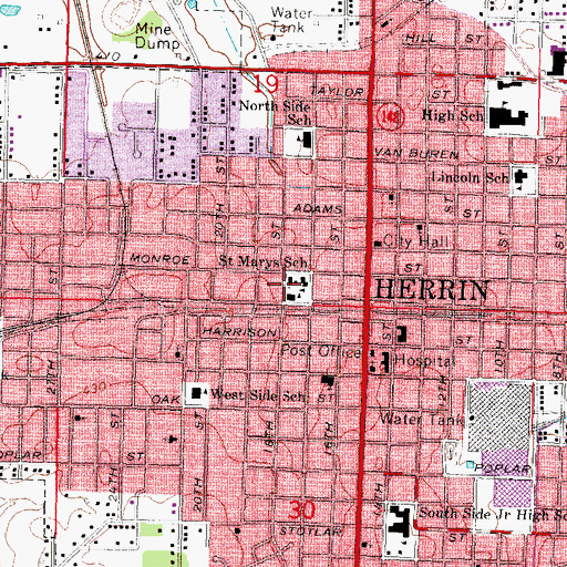 Topographic Map of Our Lady of Mount Carmel Catholic church, IL