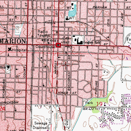 Topographic Map of Warder Street Baptist Church, IL