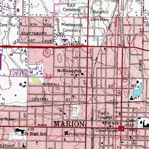 Topographic Map of West Boulevard Baptist Church, IL