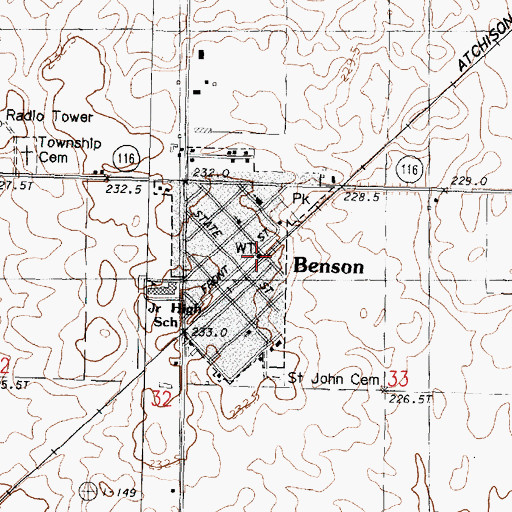 Topographic Map of Benson Water Tower, IL