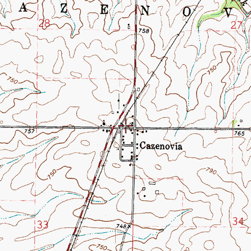 Topographic Map of Cazenovia Post Office, IL