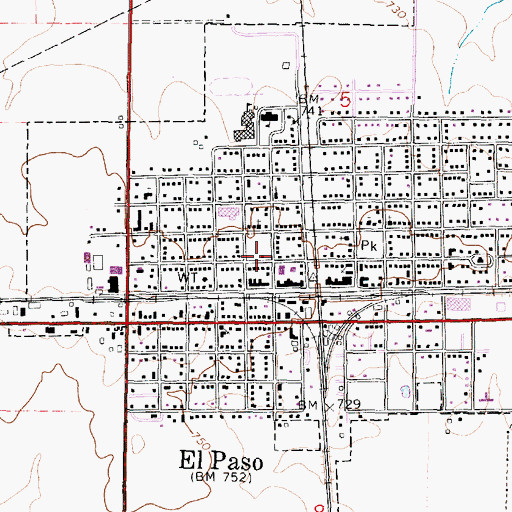 Topographic Map of El Paso Public Library, IL